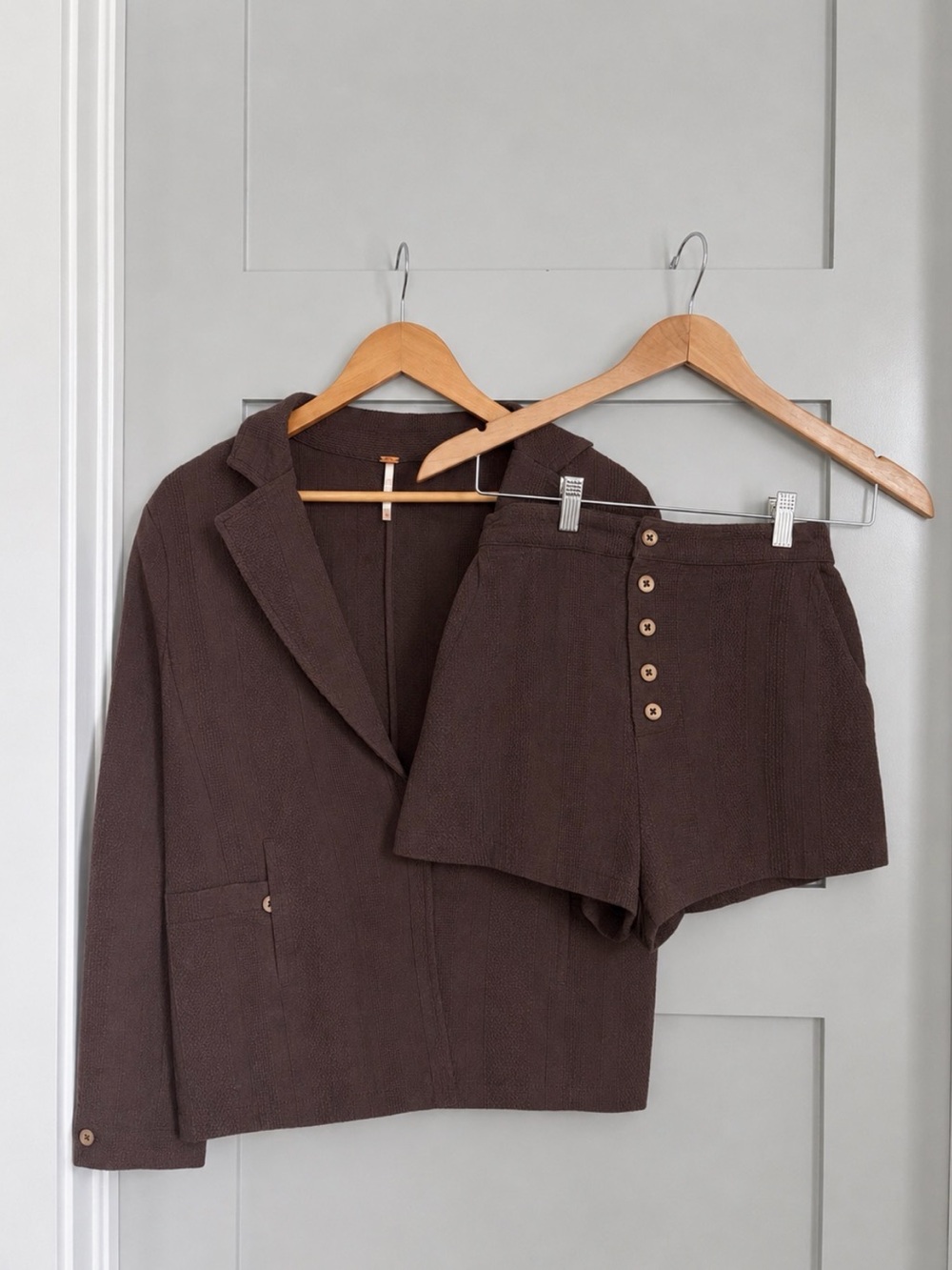 Free People Brown Button-Front Shorts & Matching Blazer Set - XS